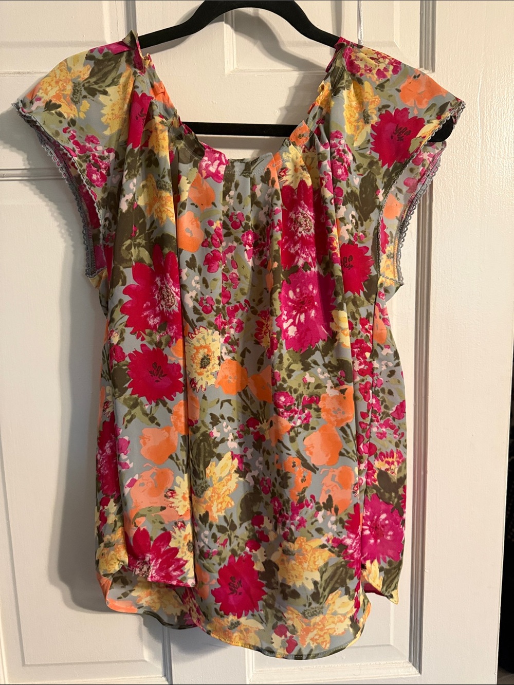Floral Cap-Sleeve Blouse in Pink & Orange